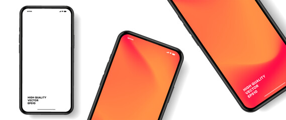 Realistic smartphone mockup. Mobile phone vector with isolated on white background. Device front view. 3D mobile phone with shadow. Realistic, high quality smart phone mockup for ui ux presentation.