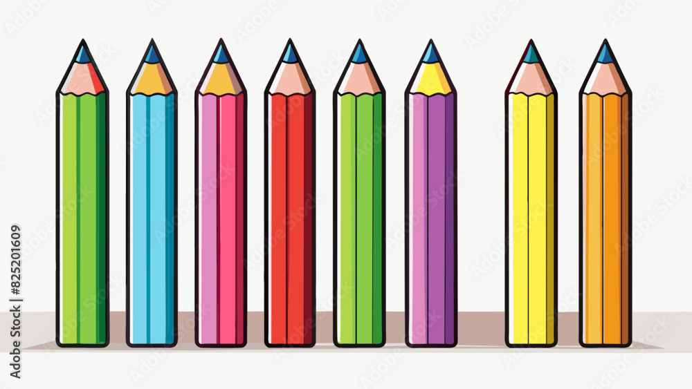 Poster A perfectly aligned row of colorful pencils with each pencil standing upright and shard to the same length.. Cartoon Vector.