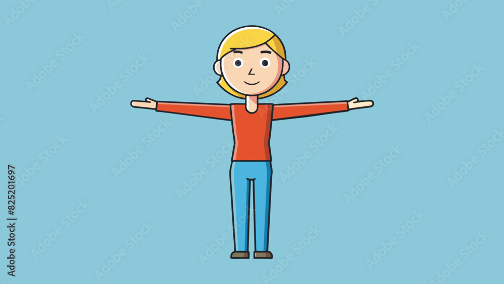 Poster a person standing with their arms extended straight out to the sides forming a perfect right angle..