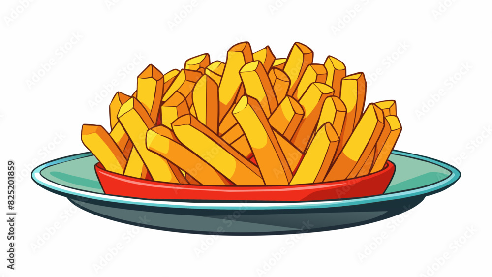 Poster a plate of crispy golden fries piled high and lightly salted. the fries are uniform in shape and siz