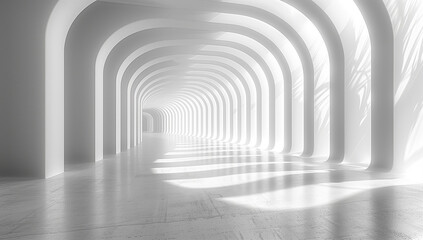 arafed image of a white hallway with a long arch