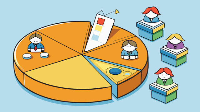 A pie chart visualizing the breakdown of votes for a student council election. Each slice of the pie represents a candidate and the size of the slice. Cartoon Vector. - Powered by Adobe