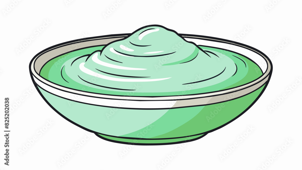 Poster A powder mixed with water in a bowl creating a thick and smooth paste. The solution is white in color and has a fine texture with a faint scent of. Cartoon Vector.