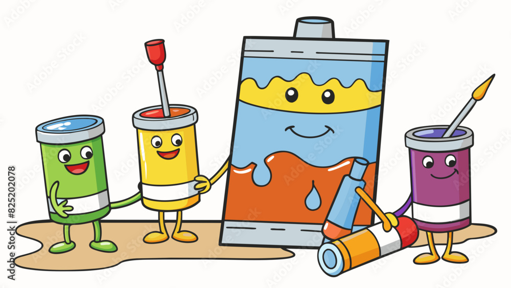 Poster applying paint to a canvas the paint is a thick viscous liquid in various colors contained in tubes 