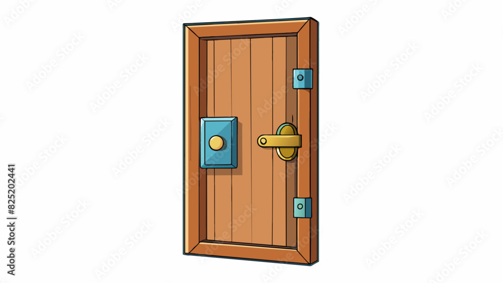Poster A regular door is a rectangular panel made of wood or metal attached to a frame and usually equipped with a door or handle for opening and closing.. Cartoon Vector.