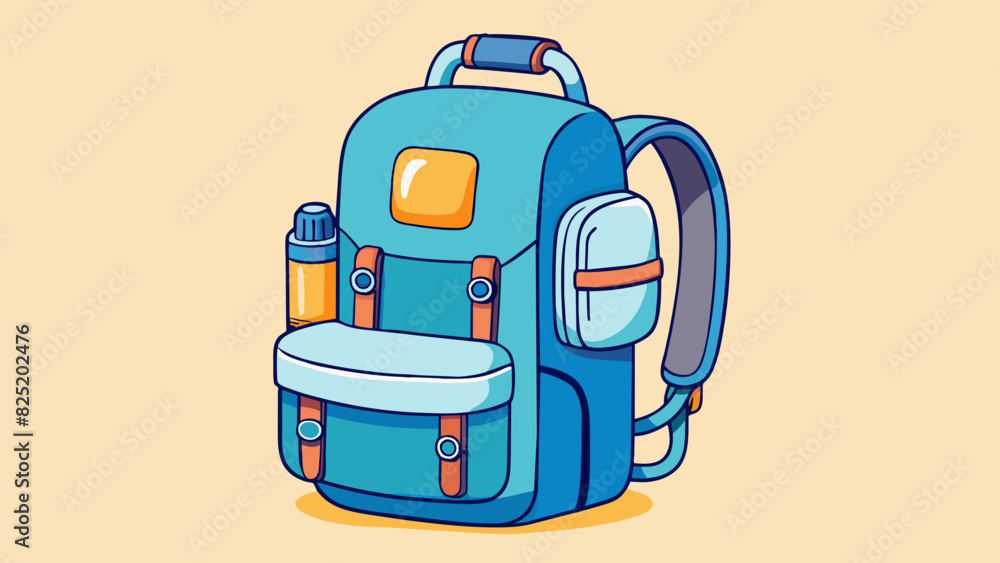 Poster A redesigned backpack with improved ergonomic ss and extra padding distributing weight more evenly and providing better support for the shoulders and. Cartoon Vector.