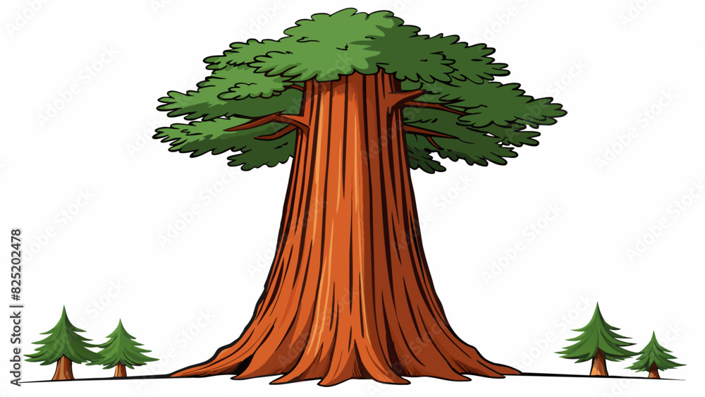 Poster A redwood tree the largest of its kind with its thick trunk and outstretched branches serves as a timeless testament to the enduring power and. Cartoon Vector.