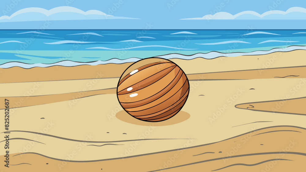 Poster A round smooth pebble found on the sandy beach worn down by the endless waves of the ocean.. Cartoon Vector.
