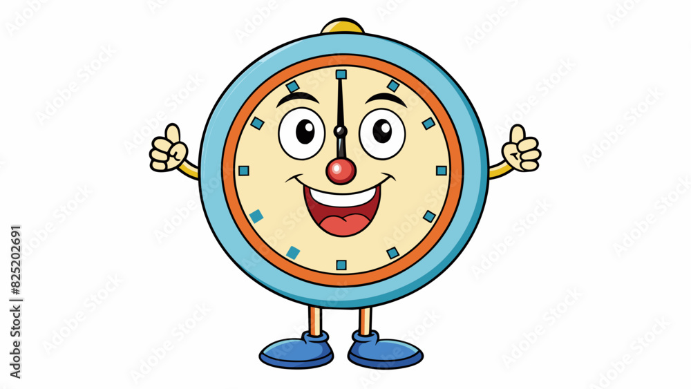 Aufkleber A round object with two hands on its face used to tell time by rotating its arms around a numbered dial. It typically has adjustable ss and may also. Cartoon Vector.