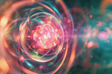 An image on a physics theme in pink and green, blurry, as a background for a slide.