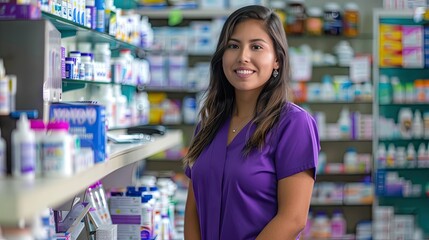 The Purple Presence: A Woman Stands in the Pharmacy