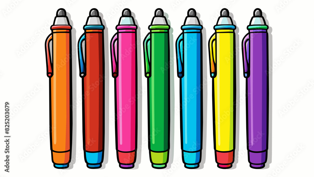 Poster A set of colorful gel pens with smooth fine tips for precise writing and doodling great for notetaking and creative hobbies.. Cartoon Vector.