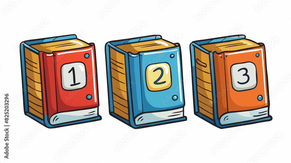 Aufkleber A set of three books with matching covers displaying numbers in sequential order on the spines.. Cartoon Vector.