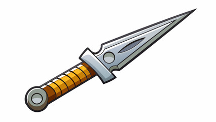 A sharp metallic tool with a pointed end and a curved serrated side used for ting and slicing through materials.. Cartoon Vector.