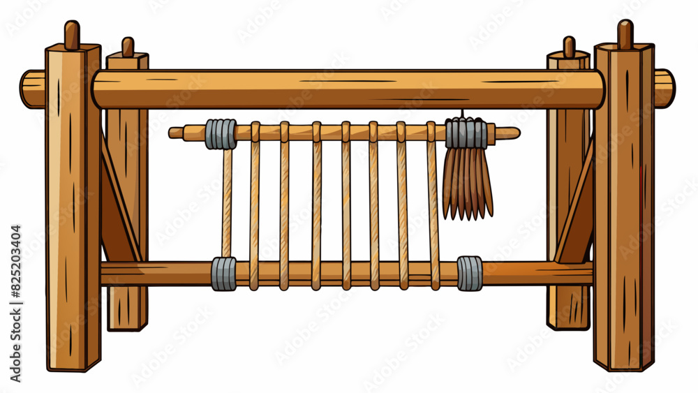 Poster a simple loom fashioned from wooden branches and woven with natural fibers used to create textiles f