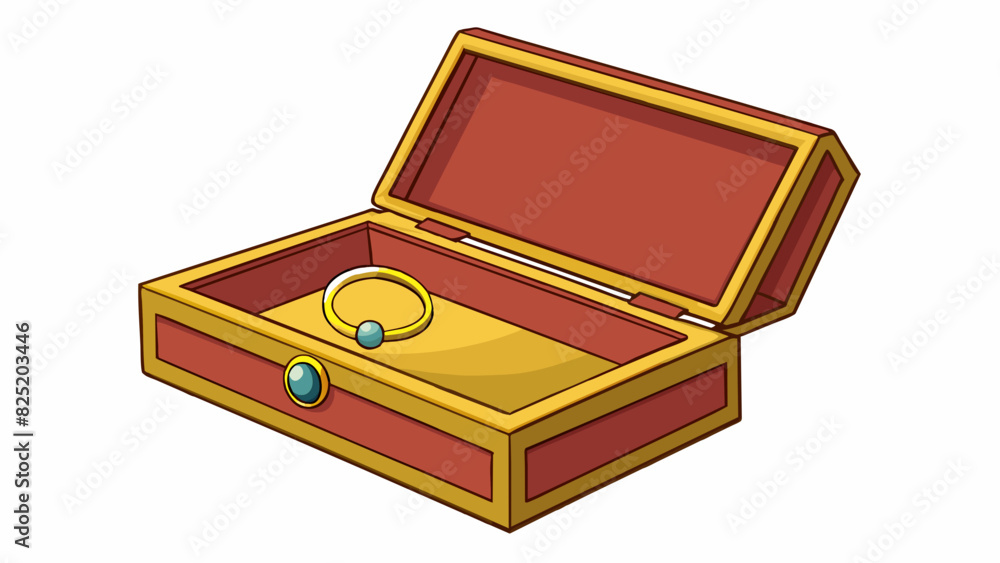 Poster A simple rectangular box with a hinged lid that opens to reveal a velvetlined interior and a delicate gold bracelet nestled inside.. Cartoon Vector.