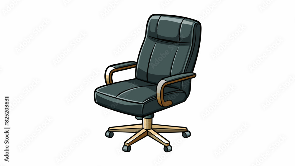 Poster a sleek black leather seat with adjustable armrests and a swivel base perfect for a modern office se