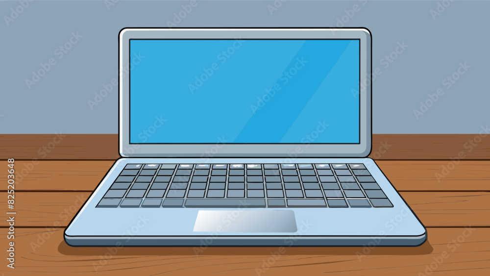 Poster a sleek silver laptop rests on a wooden desk its keyboard and screen illuminated by a soft blue ligh