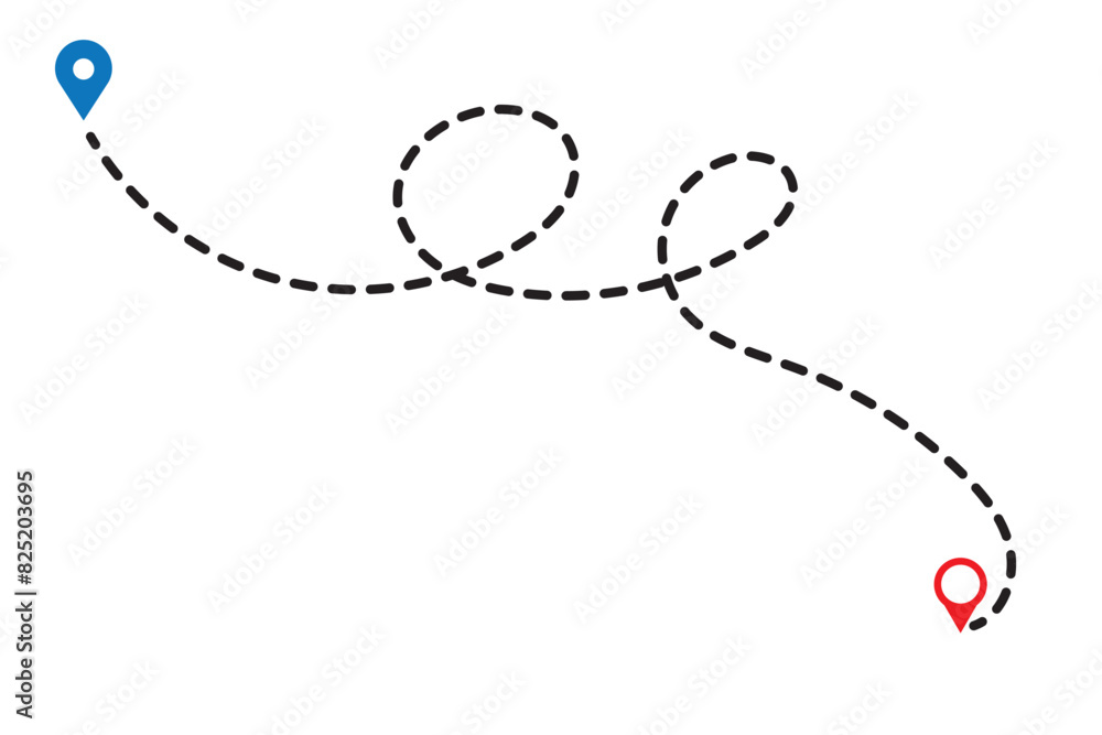 Poster route icon - two points with dotted path and location pin. route location icon two pin sign and dott