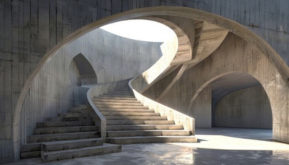 A spiral staircase made of concrete by AI generated image