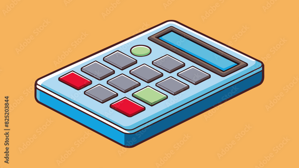 Aufkleber A small rectangular device with a digital screen and multiple buttons used to calculate numbers and solve equations.. Cartoon Vector.
