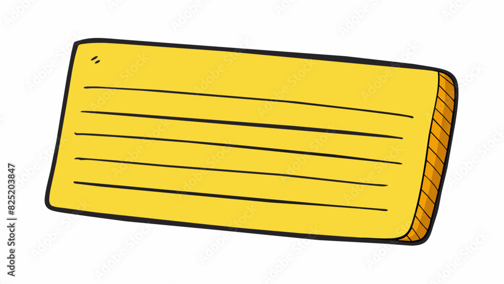 Poster A small rectangular piece of paper with a bold yellow color and lined patterns on one side. Its other side is blank ready to receive written messages. Cartoon Vector.