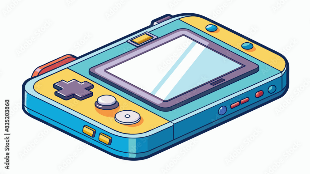 Poster A small portable device with a flat surface and buttons that can play music movies and games. It may also include a camera internet connectivity and. Cartoon Vector.