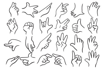 Children HaChildren's hand gestures in doodle style isolated. Hand drawn human hands expressing various signs and symbols with fingersnd Gestures