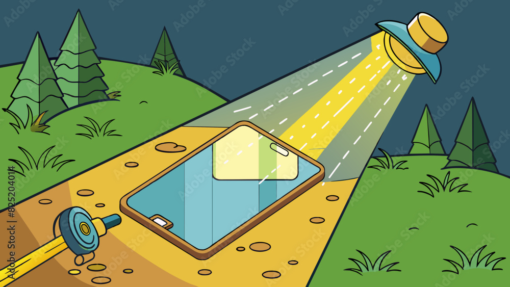 Aufkleber a smartphone flashlight illuminating a dark path for a lost hiker. the bright light and focused beam