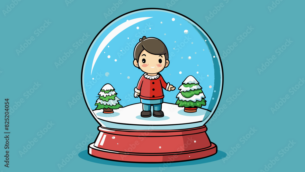Poster a snow globe being shaken by a child with the snow inside swirling around. the globe is made of clea