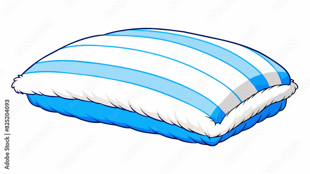 Poster A soft fluffy pillow with a pattern of blue and white stripes. It provides a comfortable and supportive surface for resting ones head.. Cartoon Vector.