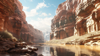 there is a man standing on a rock in a canyon