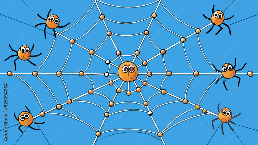 Fototapete A spiderweb with multiple strands connecting to different anchor points allowing the spider to access different points on the web. Characteristics. Cartoon Vector.