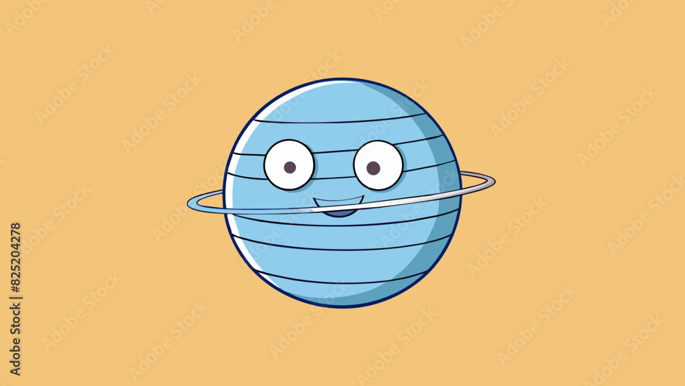 Poster A sphere with two etched lines running horizontally around its circumference creating the appearance of a face with a wide curved mouth and two small. Cartoon Vector.