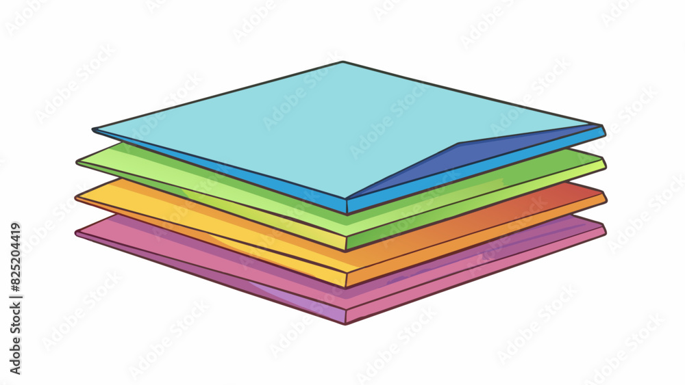 Aufkleber A stack of multicolored origami paper each sheet a perfect square with a matte finish. The texture is soft and smooth with a thin yet sy feel. The. Cartoon Vector.