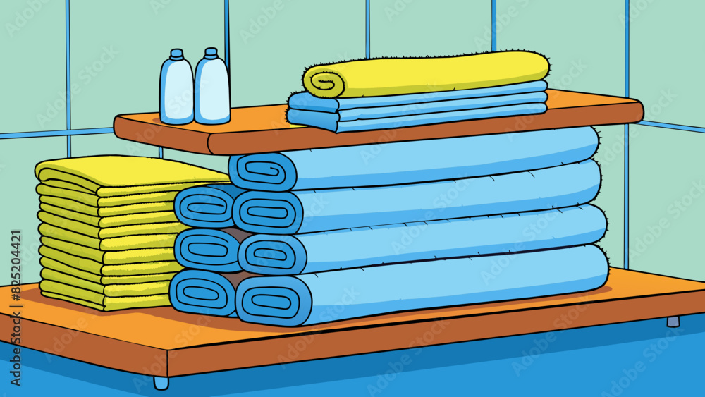 Aufkleber a stack of crisp freshly washed towels sat neatly on the bathroom shelf each one let out to dry in t