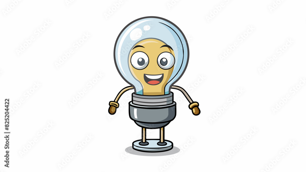 Poster A standard light bulb is a small round glass object with a metal base which produces light when electricity flows through it.. Cartoon Vector.
