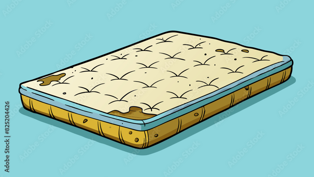 Poster A stained and thread mattress resting on the floor.. Cartoon Vector.