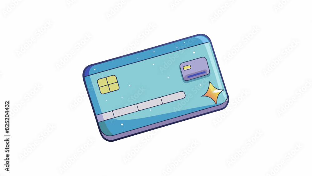Poster A square piece of plastic similar in size to a credit card with a holographic strip running across the middle. The front of the card is blank except. Cartoon Vector.