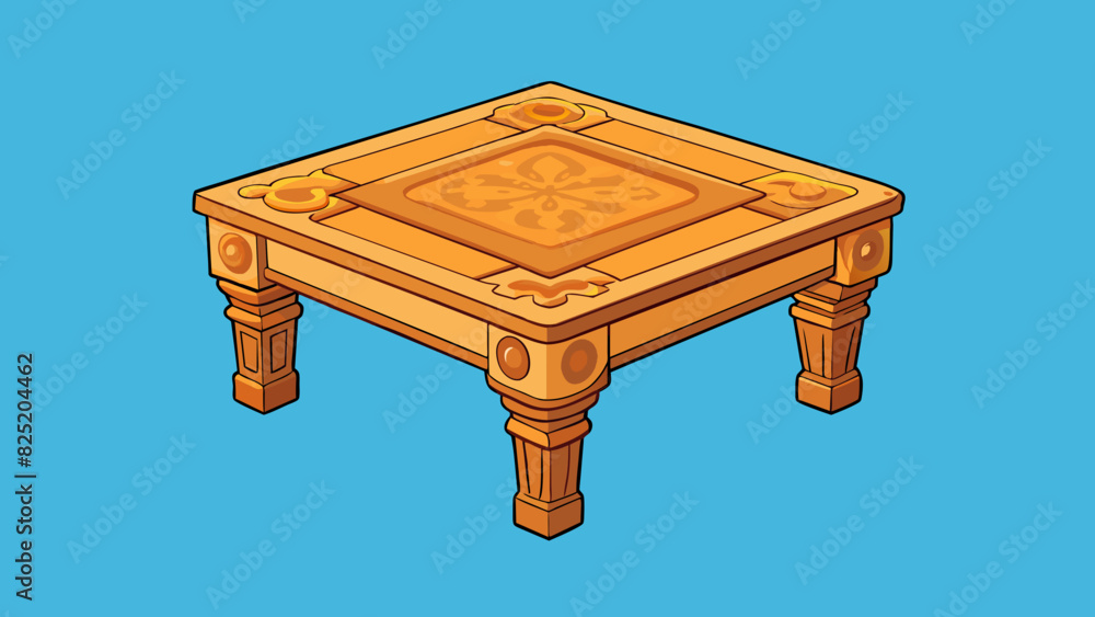 Poster a square wooden table with four carved intricately designed legs.. cartoon vector.