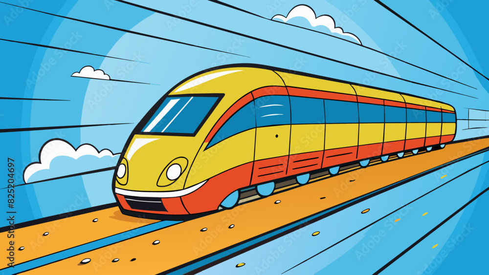 Poster As the train picks up speed the sound of the wheels rolling over the tracks intensifies. The clacking and rattling becomes a constant background noise. Cartoon Vector.