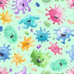 Playful Germs and Toys Themed Seamless Pattern for Pediatric Clinic or Daycare Wall Decoration