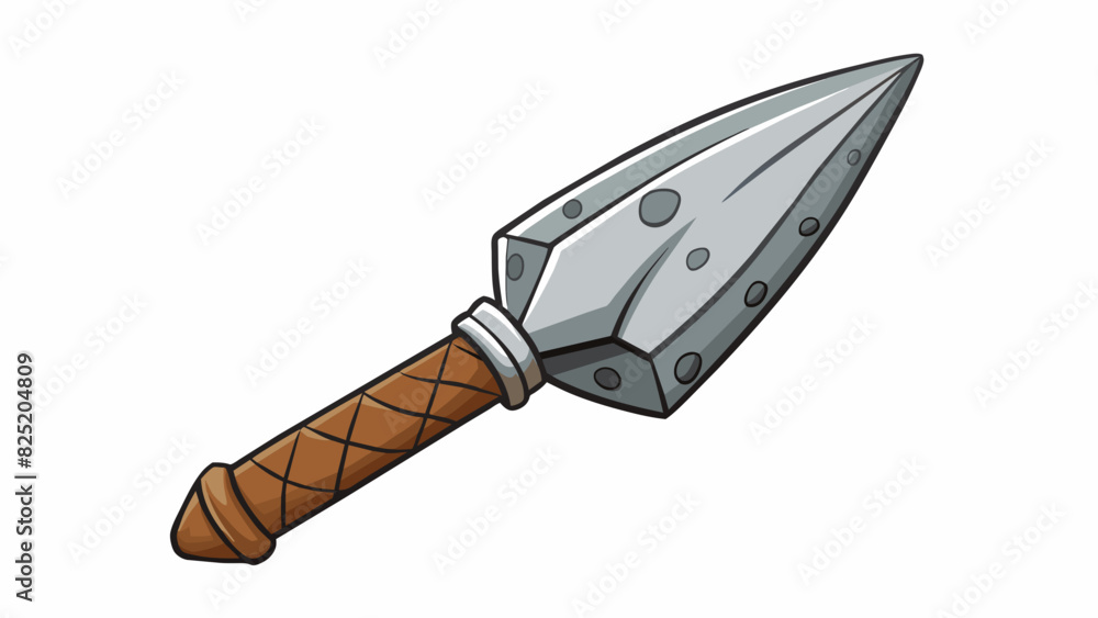 Poster A stone spearhead crafted by hand and shard to a lethal point for hunting and protection.. Cartoon Vector.