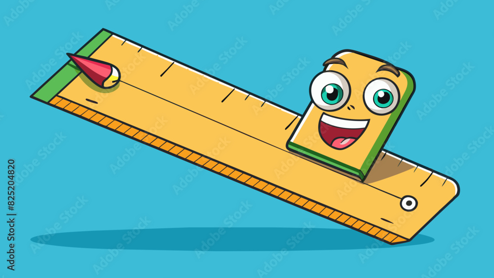 Poster A straight precise edge of a ruler used to draw a perfectly straight line on a piece of paper.. Cartoon Vector.