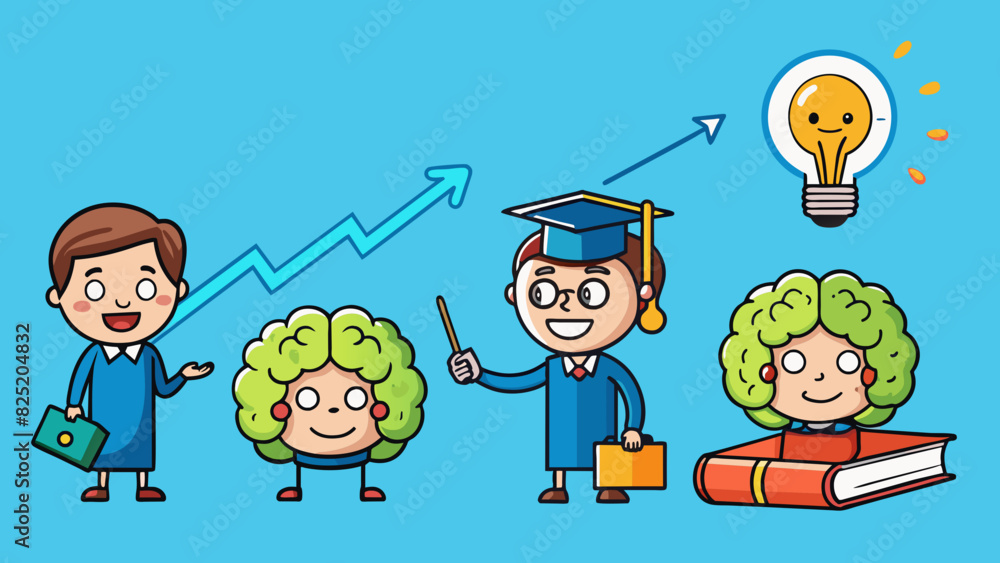 Poster A students intelligence increasing over time as they absorb and retain more knowledge their curiosity and critical thinking skills growing.. Cartoon Vector.
