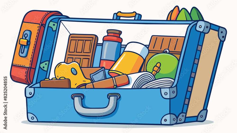 Aufkleber a suitcase that is packed and ready to go on a trip but still able to close without any forceful zip