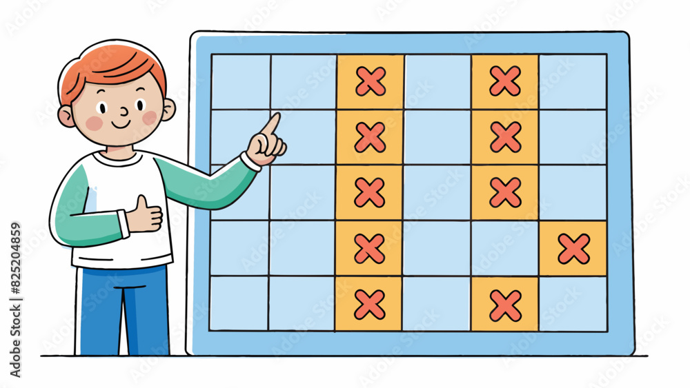 Aufkleber A student solving a math problem and decides to add an extra column for more numbers. The new column is neatly drawn with evenly spaced lines and has. Cartoon Vector.