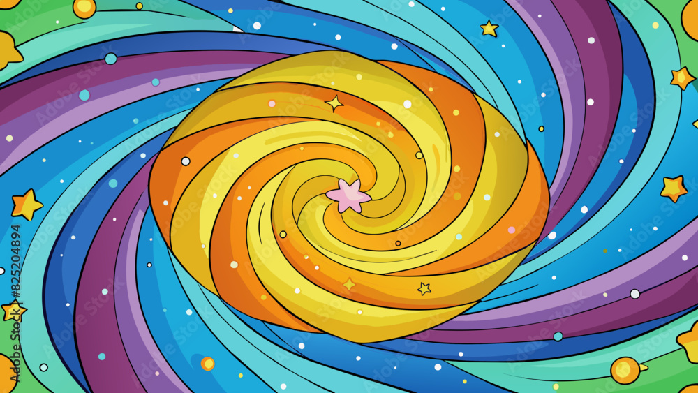 Poster A swirling galaxy of bright colors and shapes like a cosmic pinwheel. Billions of stars and dust clouds create a breathtaking tapestry that seems to. Cartoon Vector.