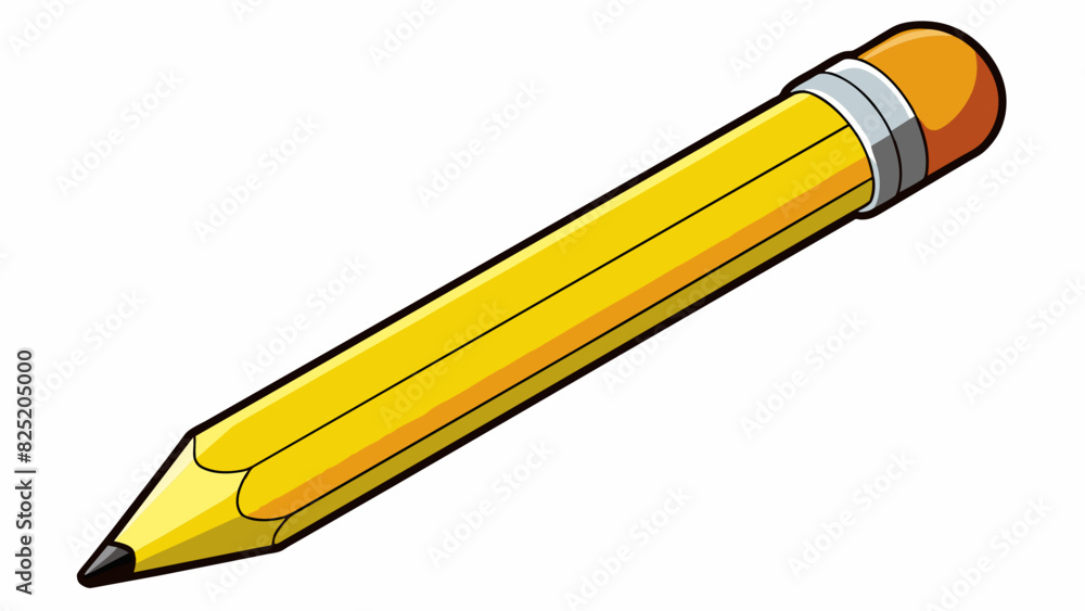 Poster A sy wooden pencil with a bright yellow body and a sharp graphite tip.. Cartoon Vector.