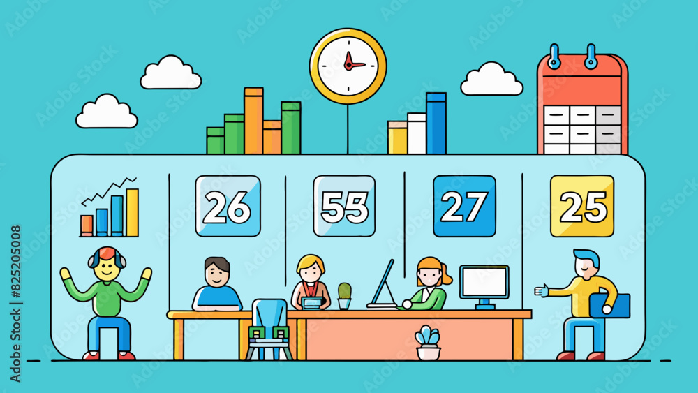 Poster A table listing the number of hours spent on different activities during the day such as work leisure and sleep.. Cartoon Vector.